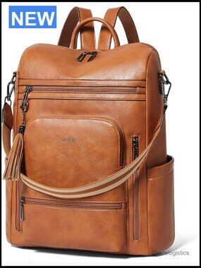 Vegan Leather Laptop Backpack 15.6 inch Work Travel Backpack